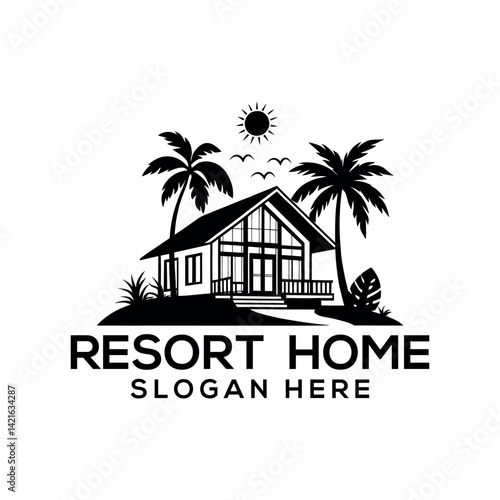 resort home silhouette logo vector line art logo design