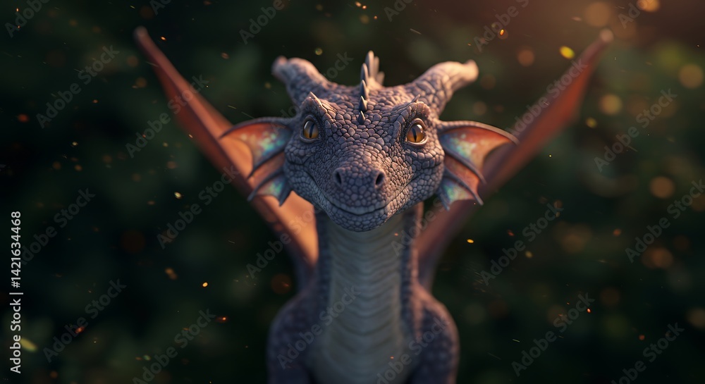 Fototapeta premium Friendly Dragon Portrait Against Green Foliage