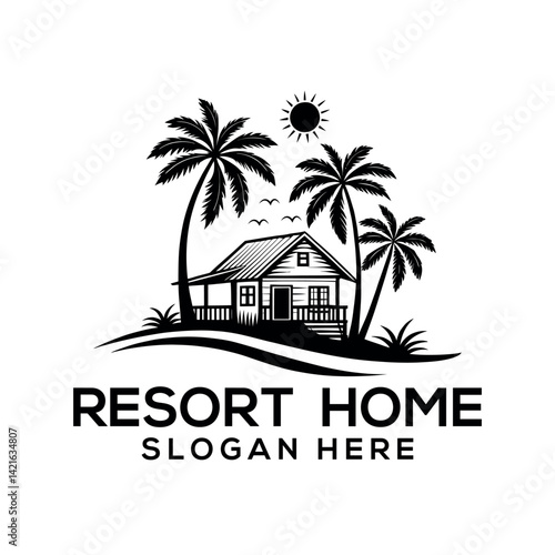 resort home silhouette logo vector line art logo design