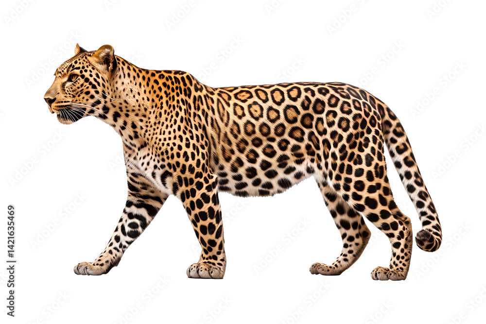 Naklejka premium Leopard side view isolated on transparent background