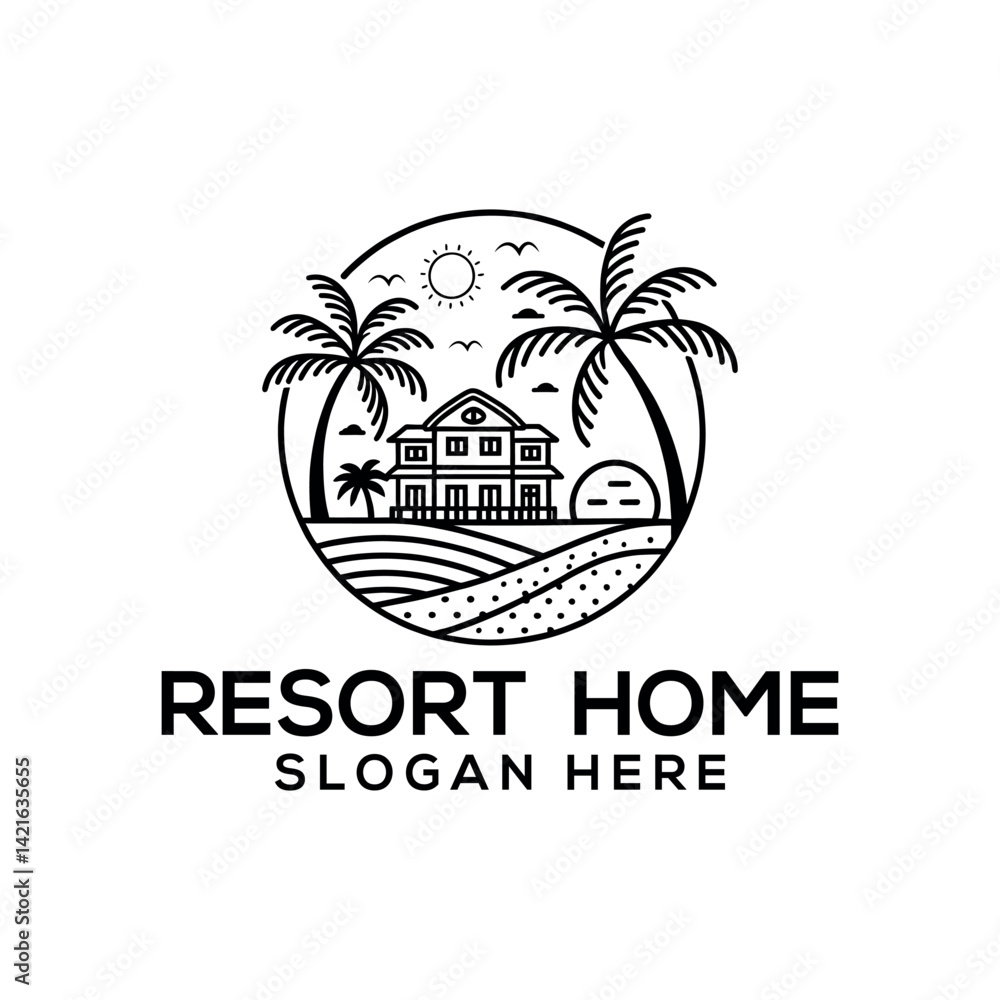 Naklejka premium resort home silhouette logo vector line art logo design