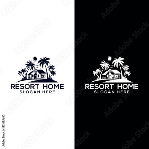 resort home silhouette logo vector line art logo design