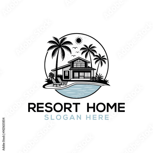 resort home silhouette logo vector line art logo design