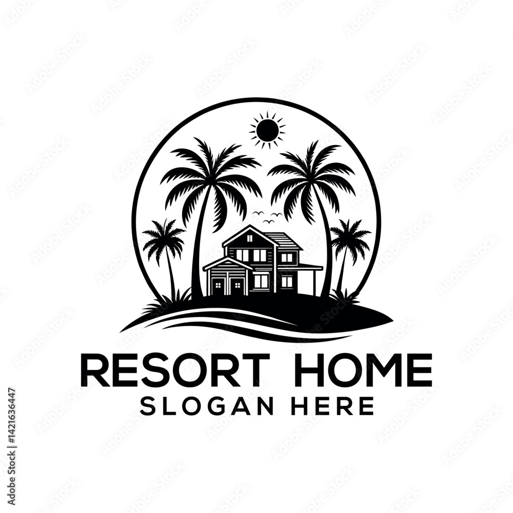 Naklejka premium resort home silhouette logo vector line art logo design