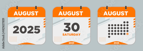 Modern Calendar icon. august. 2025 30 day. The concept of waiting for an important date. Day calendar with date august 30. Cheklist day calendar. Vector illustration.