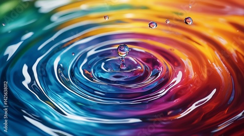 Colorful water drop impact, vibrant ripples, abstract background, design element