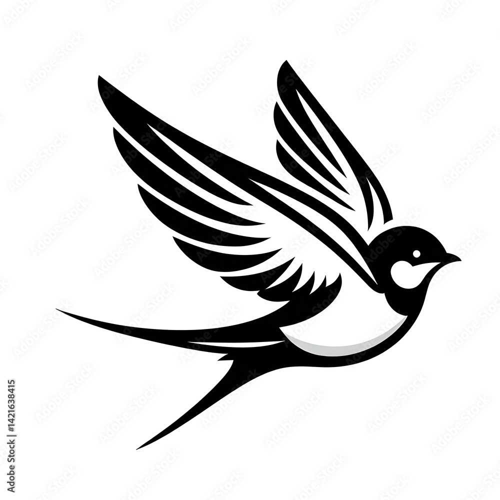 Fototapeta premium 흰 배경, 제비, 픽토그램 아트, jpeg (white background, Barn swallow, pictogram art, jpeg)
