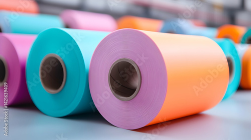 Colorful Paper Rolls in a Factory Setting