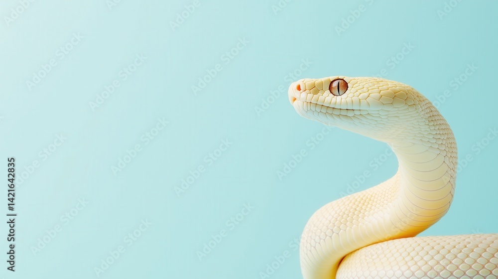 Fototapeta premium Yellow cream snake raised on blue background
