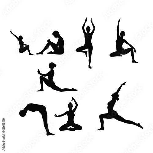 silhouettes of yoga poses