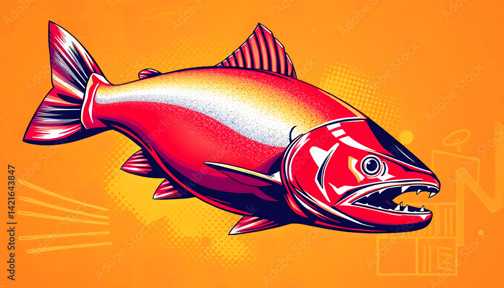 Fototapeta premium salmon, pop-art. White tone