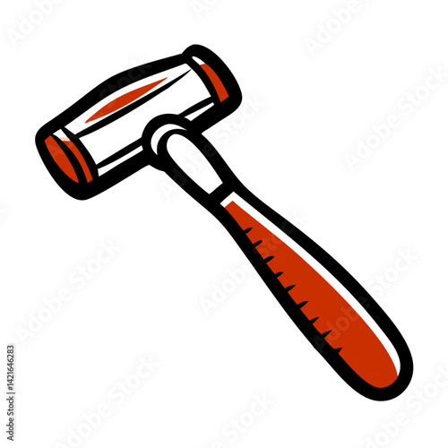 Reflex hammer illustration with a wooden handle and metallic head, medical tool for neurological examination and diagnosis