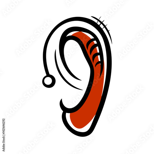 Hearing aid illustration showcasing an ear graphic with vibrant colors and artistic lines for auditory health awareness