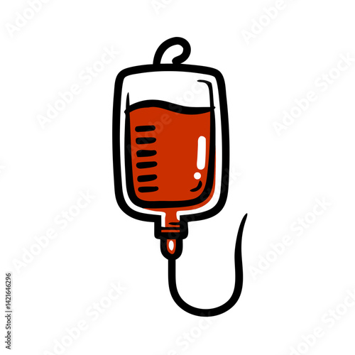 IV bag with red liquid against a plain white background, medical concept