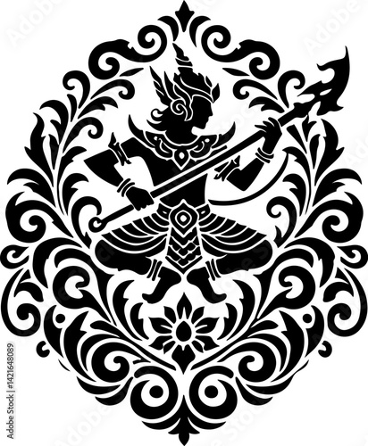 sketch vector illustration silhouette design icon logo symbol mascot detail creature mythology classic vintage knight wayang ethnic traditional vintage classic  