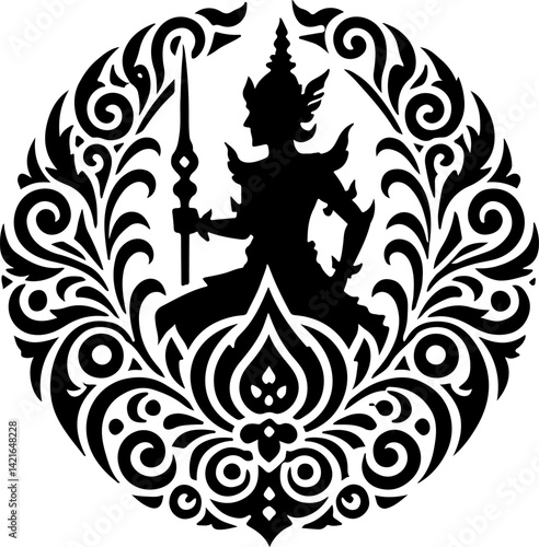 sketch vector illustration silhouette design icon logo symbol mascot detail creature mythology classic vintage knight demon wayang ethnic traditional floral  