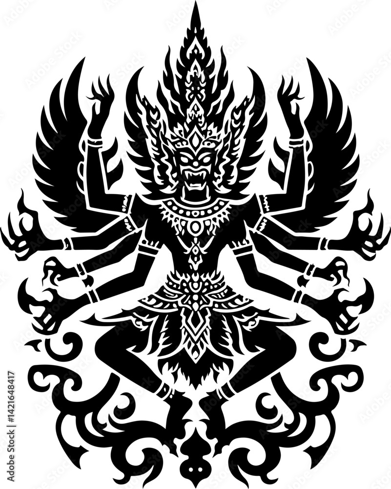 Obraz premium sketch vector illustration silhouette design icon logo symbol mascot detail creature mythology classic vintage demon wayang ethnic traditional vintage classic