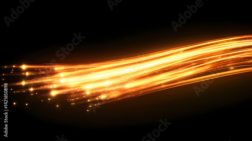 A dynamic light shape on a dark background. bright luminous glowing lines. it is a concept of high-speed optical fibers rendered in Starlight Fibers. Illustration