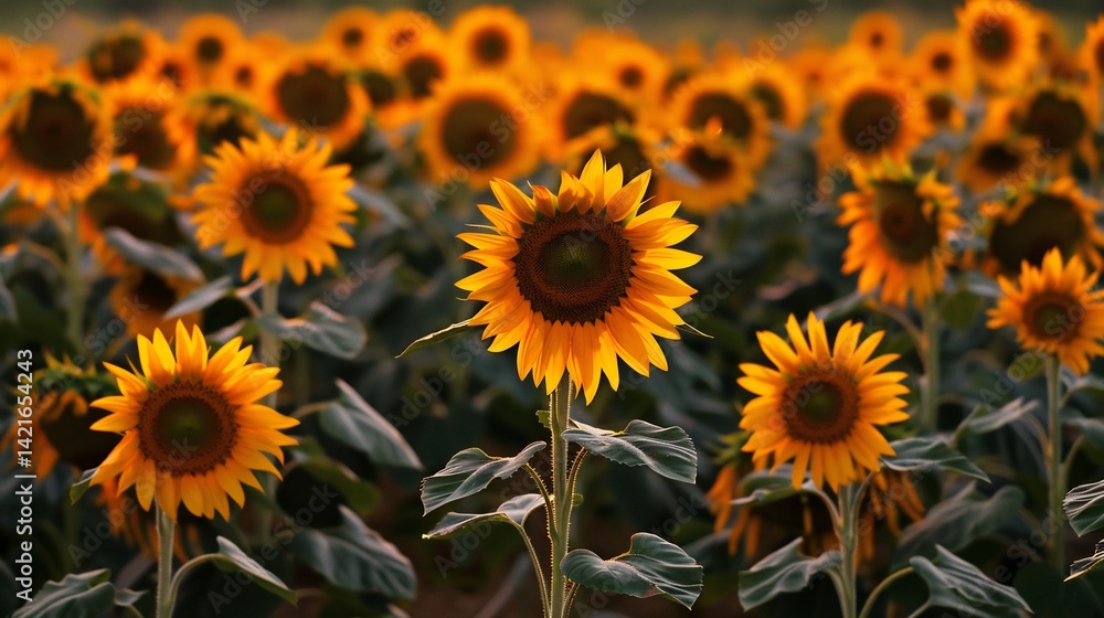 A field of vibrant sunflowers swaying in the golden sunset their large petals illuminated by the warm evening light stretching endlessly into the horizon cut out on isolated transparent background A field of vibrant sunflowers swaying in the golden sunset their large petals illuminated by the warm evening light stretching endlessly into the horizon cut out on isolated transparent background