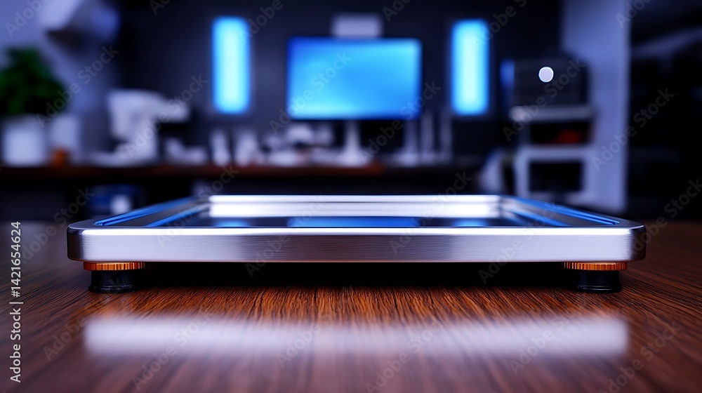 Modern workspace with a sleek tray in focus, showcasing technology and a professional environment Modern workspace with a sleek tray in focus, showcasing technology and a professional environment