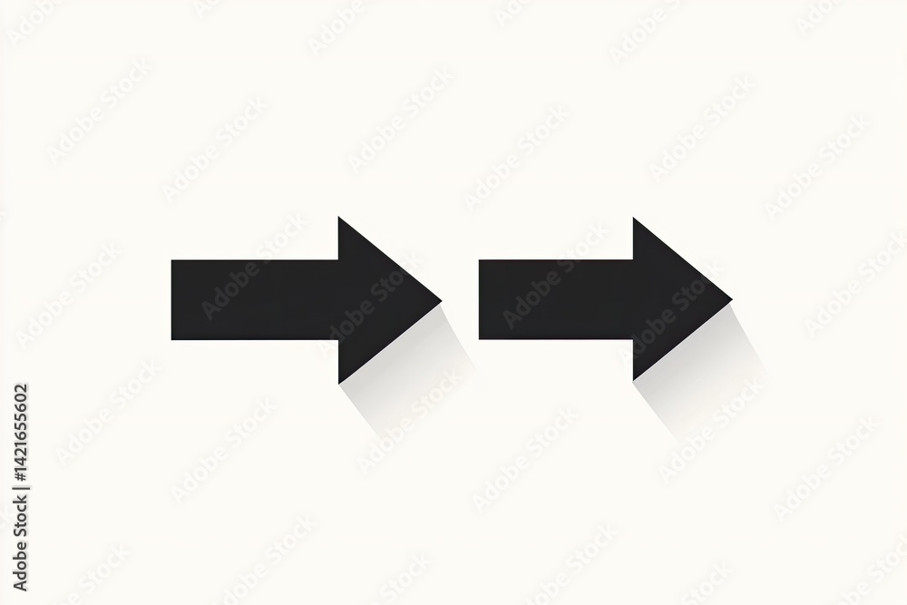 Two black arrows pointing right, with shadows Two black arrows pointing right, with shadows