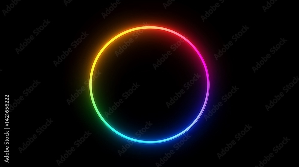 Rainbow circle neon light, dark background, design element Rainbow circle neon light, dark background, design element