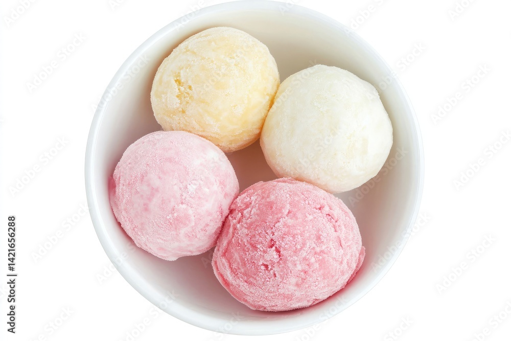 The mochi ice creams are in three distinct flavors
