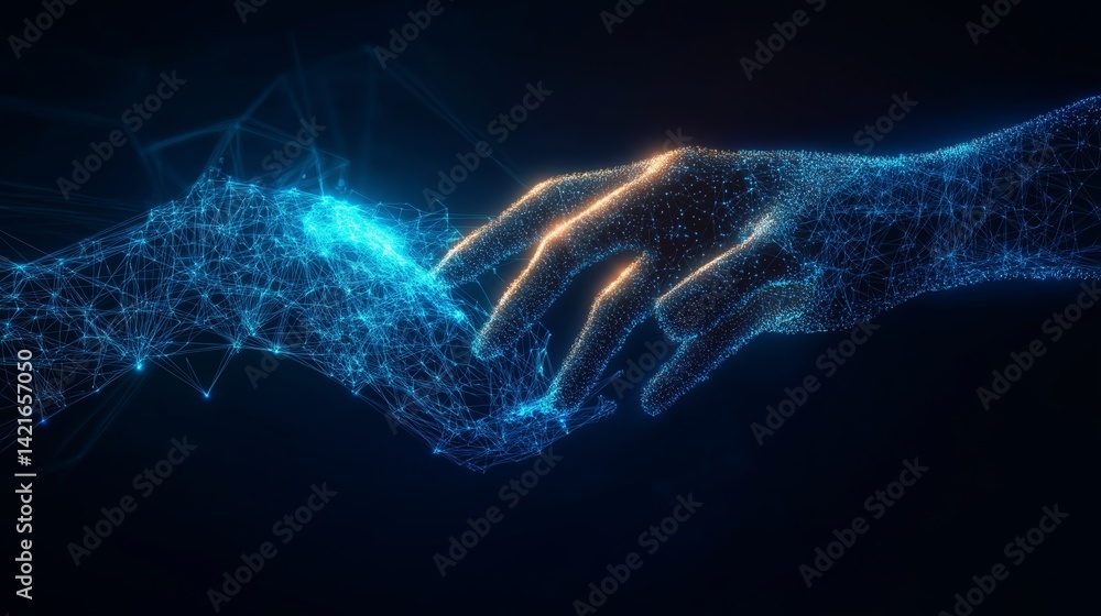 Digital Handshake Network Connection, Futuristic Technology, Abstract Art Digital Handshake Network Connection, Futuristic Technology, Abstract Art