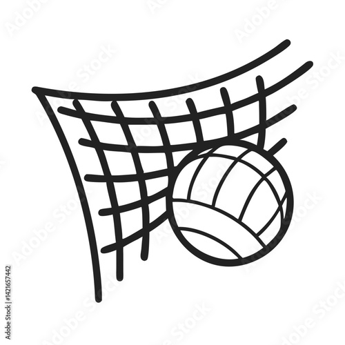 Volleyball ball hitting net in black outline icon