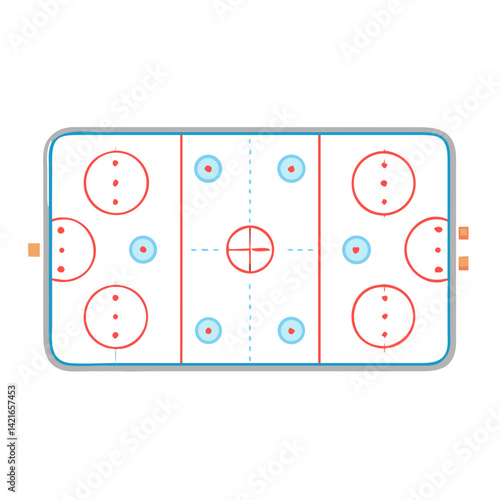 Hockey rink top view with markings in flat vector style