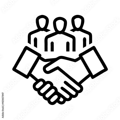 Business handshake with team of people in black outline style