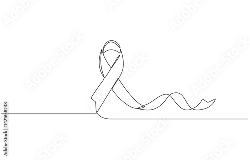 Awareness ribbon one line colored continuous drawing, Continuous one line drawing of breast cancer awareness ribbon. One line drawing illustration of breast cancer.