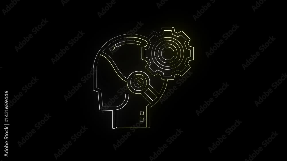 Glowing Neon Artificial Intelligence Icon Isolated on Black Background. 4k Video Motion Graphic Glowing Neon Artificial Intelligence Icon Isolated on Black Background. 4k Video Motion Graphic