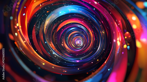 Obraz na płótnie Time warp future parallel. a mesmerizing spiral galaxy with shimmering stars and bright colors, creating a sense of depth and cosmic wonder. Shimmering Warp. Illustration w salonie