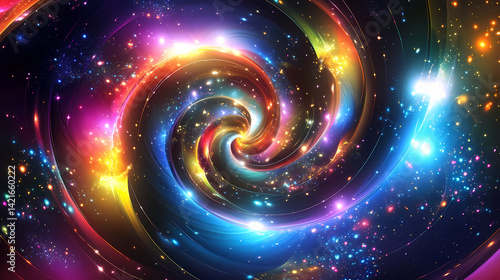 Time warp future parallel. a mesmerizing spiral galaxy with shimmering stars and bright colors, creating a sense of depth and cosmic wonder. Shimmering Warp. Illustration