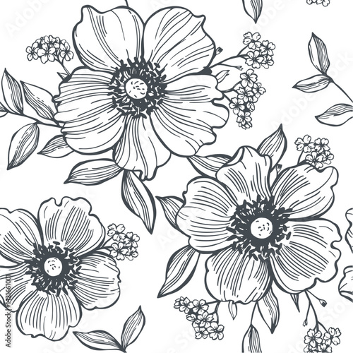 Wallpaper Mural Floral background. Seamless vector pattern with hand-drawn flowers. Torontodigital.ca