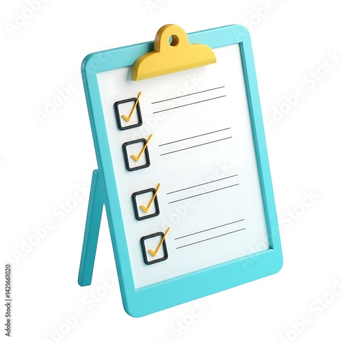 Teal checklist clipboard tasks complete 3D render on white background
