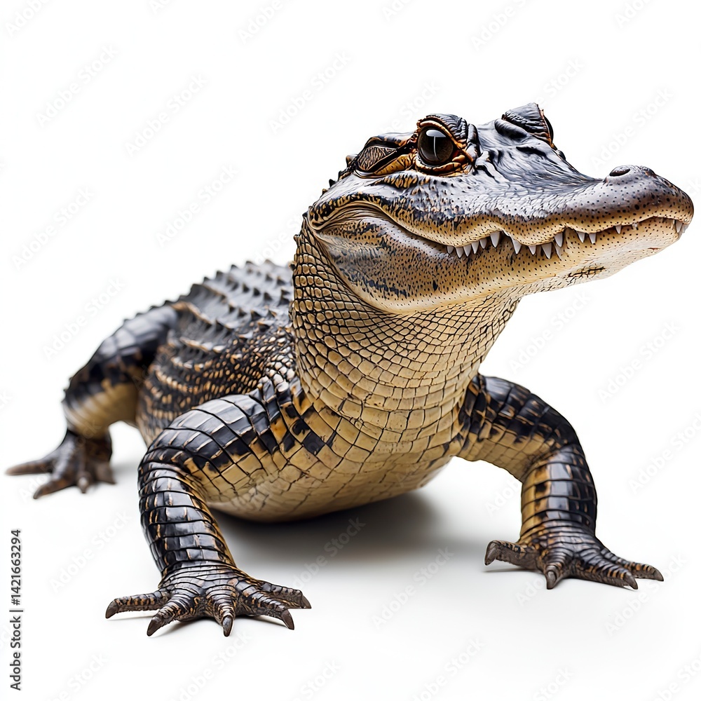 Fototapeta premium Photo of Basking Alligator Isolated on white background, high quality