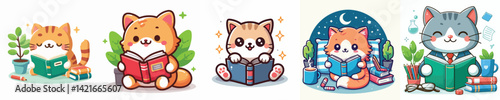 Vector of a cat reading a book.
