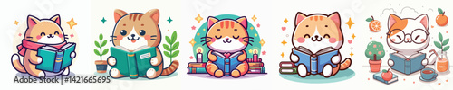 Vector of a cat reading a book.