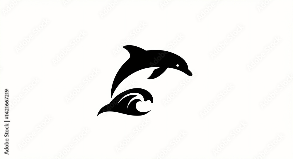 Fototapeta premium Jumping Dolphin Silhouette Over Wave, Aquatic Life