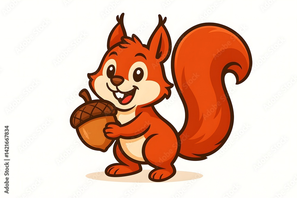Fototapeta premium Cute Cartoon Squirrel With Acorn
