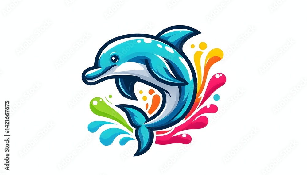 Cartoon Dolphin with Colorful Splash Cartoon Dolphin with Colorful Splash