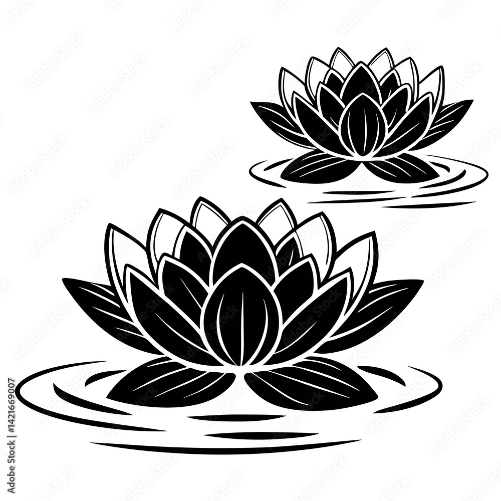 Fototapeta premium A stylized-illustration-of-water-lilies-in-a-pond 