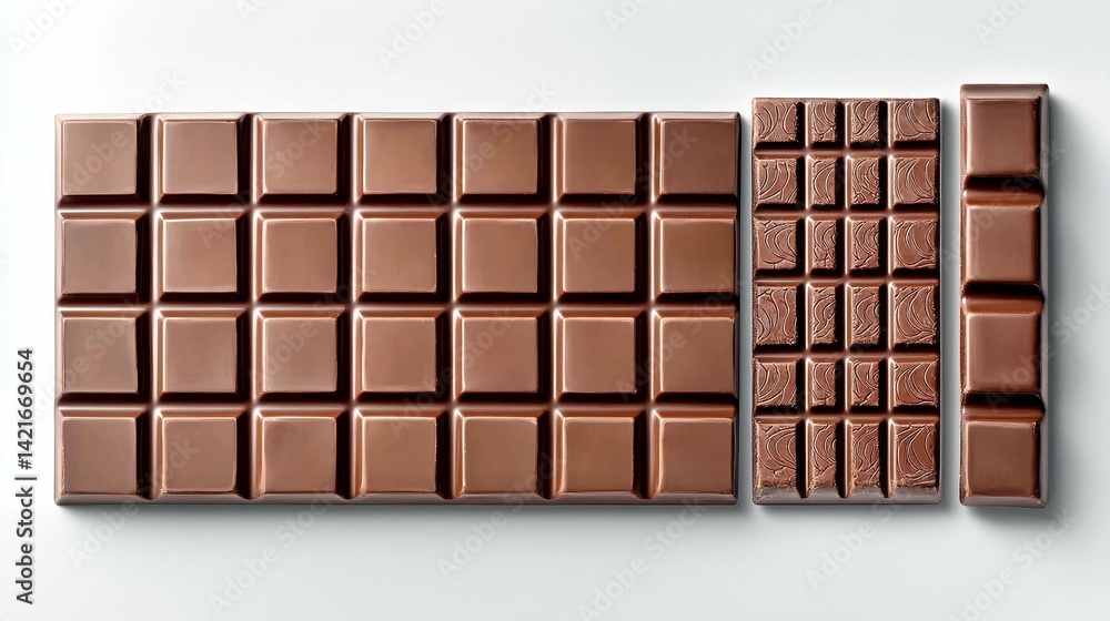 Irresistible Chocolate Delight Three Luxurious Brown Chocolate Bars with Glossy Surface and Elegant Patterns Arranged Neatly on a Bright White Background Crafting a Gourmet Visual Irresistible Chocolate Delight Three Luxurious Brown Chocolate Bars with Glossy Surface and Elegant Patterns Arranged Neatly on a Bright White Background Crafting a Gourmet Visual