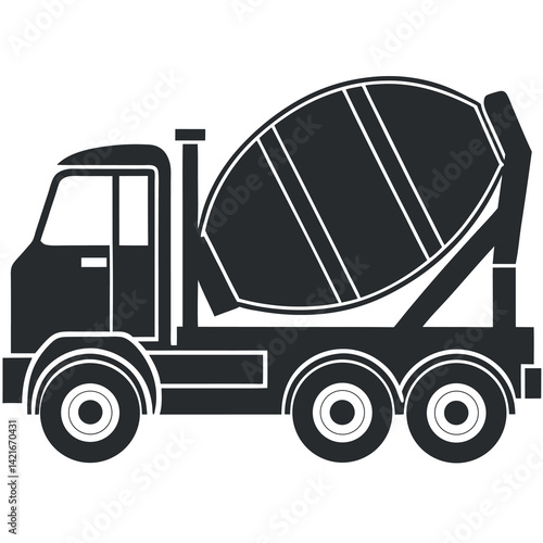 Flat cement-mixer-truck-silhouette-vector-illustration. 