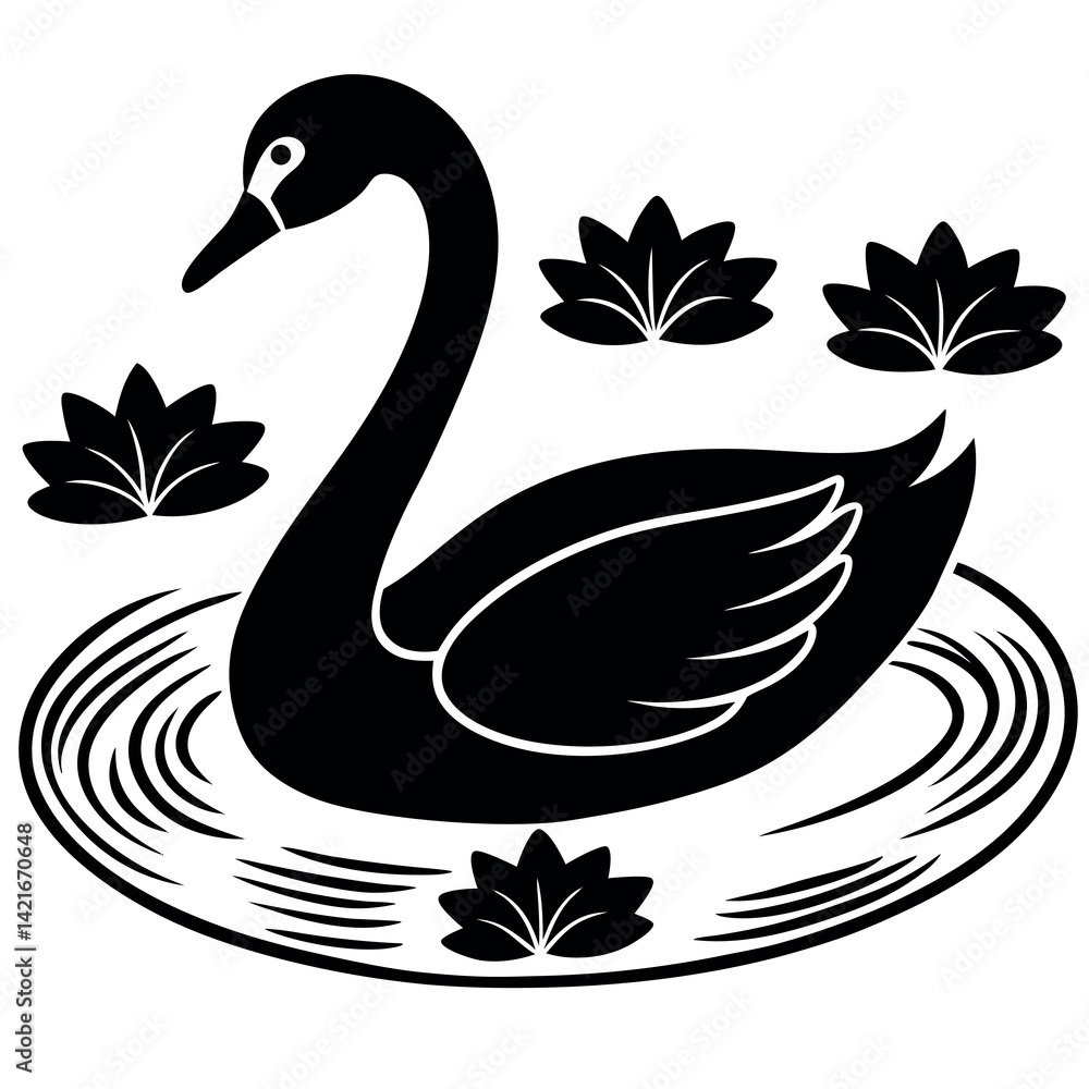Obraz premium Graceful-swan-swimming-in-a-calm-pond surrounded 