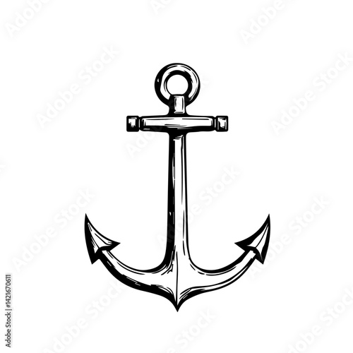 Vintage anchor illustration in black and white style  