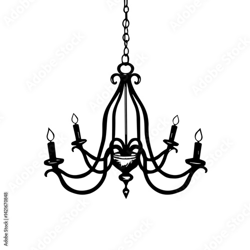 Elegant black chandelier silhouette with five candle holders  