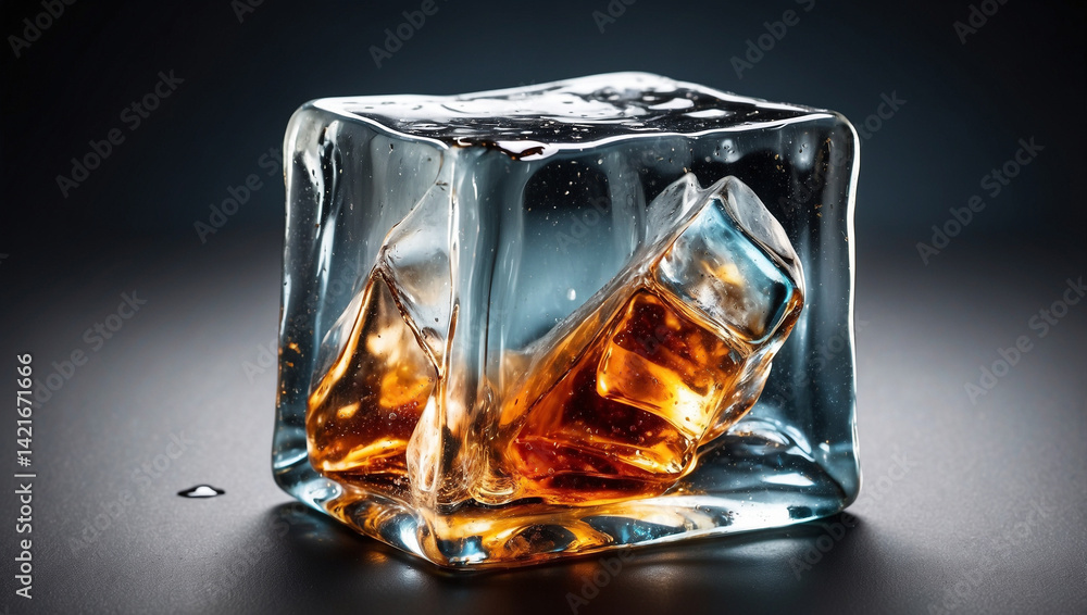 Crystal Clear Single Ice Cube Isolated for Refreshing Beverages Crystal Clear Single Ice Cube Isolated for Refreshing Beverages